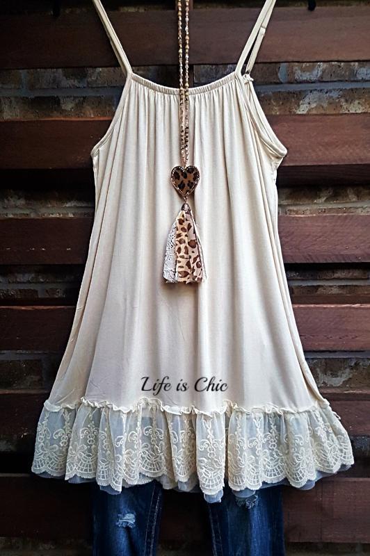 6-12 SO THIS IS LOVE LACE SLIP DRESS EXTENDER IN BEIGE-----SALE