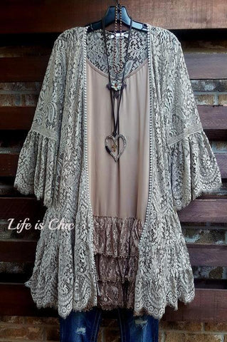 VINTAGE ANGEL EMBROIDERED OVERSIZED LACE KIMONO BROWN
