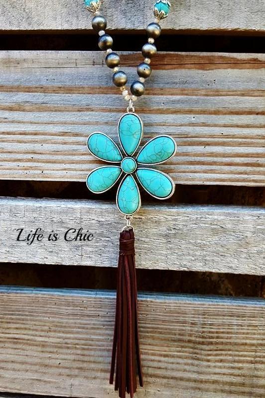 JUST THAT BEAUTIFUL TASSEL FLOWER IN TURQUOISE [product vendor] - Life is Chic Boutique