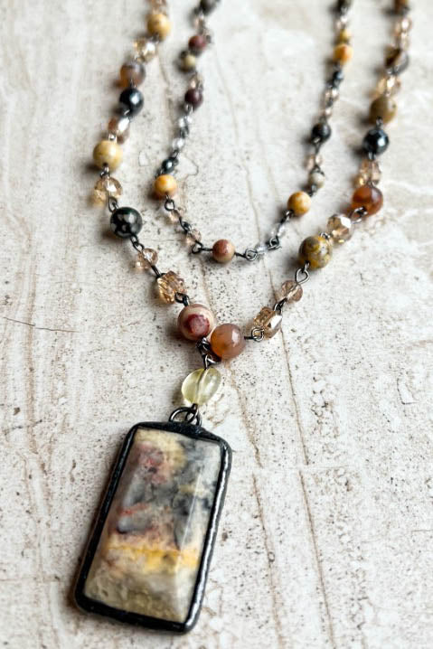 Rustic Natural Stone Bamboo Positive Energy Necklace