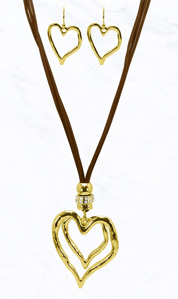 HEART ON HEART 02 PCS SET NECKLACE & EARRING GOLD COLOR