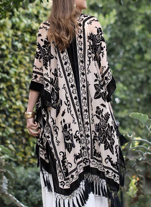 LA VIE BOHEME BLACK VELVET BURNOUT KIMONO