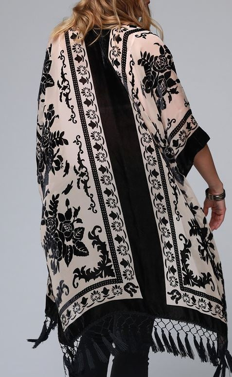 LA VIE BOHEME BLACK VELVET BURNOUT KIMONO