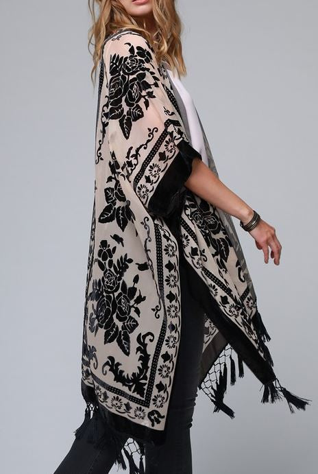 LA VIE BOHEME BLACK VELVET BURNOUT KIMONO