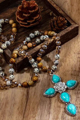 AMAZONITE NATURAL STONES CROSS NECKLACE