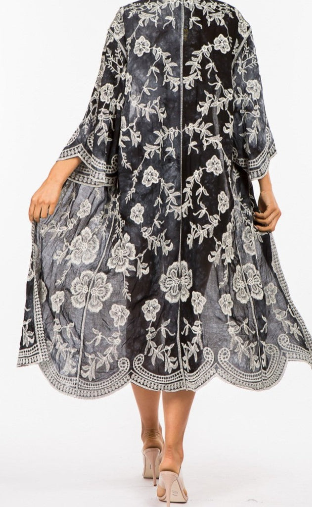 Le Bohemian Magic Dance Black Tie Dye Embroidered Kimono