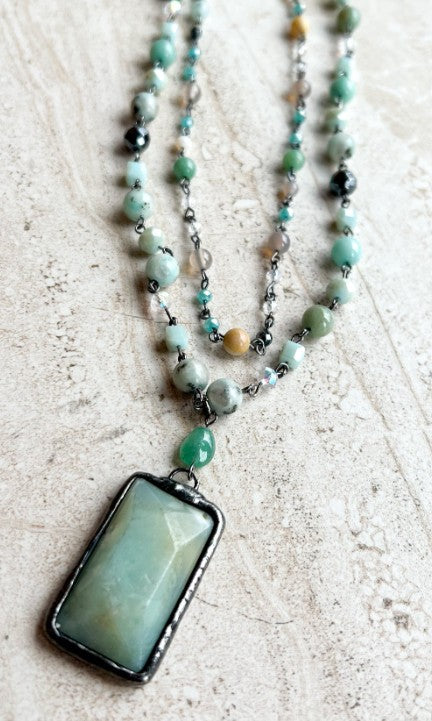 Rustic Natural Stone Amazonite Positive Energy Necklace