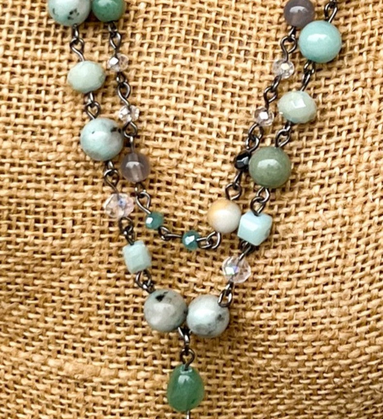 Rustic Natural Stone Amazonite Positive Energy Necklace