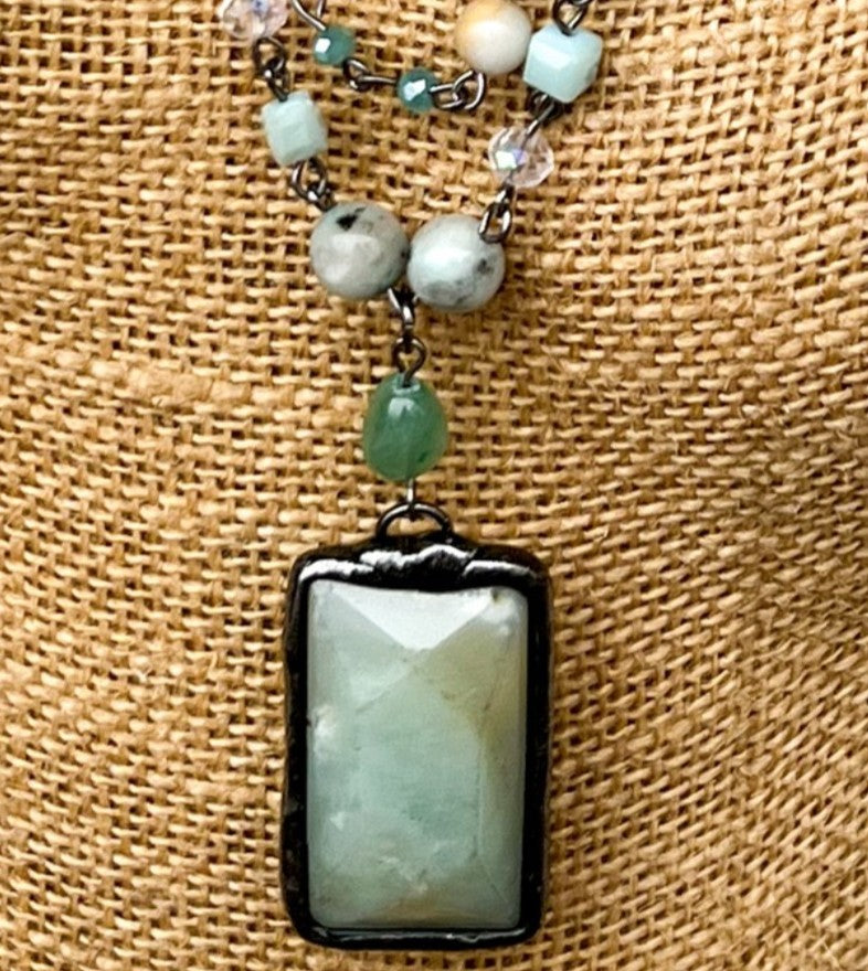 Rustic Natural Stone Amazonite Positive Energy Necklace