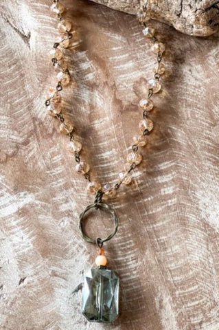 Always On My Heart Natural Stone Beaded Cross Necklace In Ivory