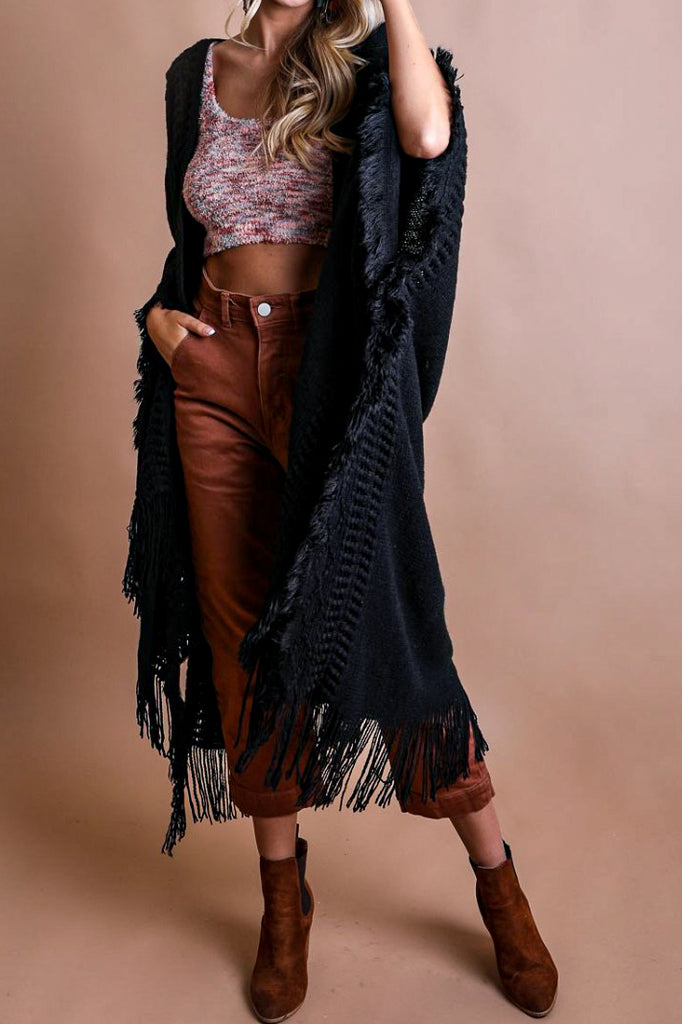 ENJOY THE JOURNEY BOHO BLACK KIMONO