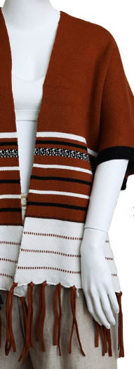 Everything You Need Luxe Cardigan Ruana Fringed In Rust Brown