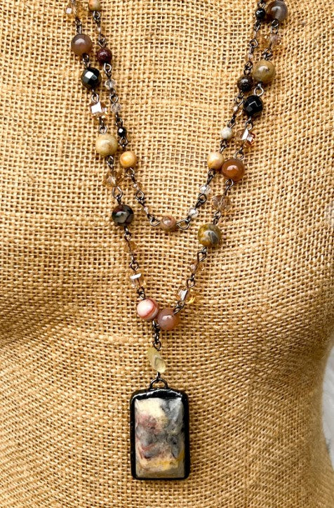 Rustic Natural Stone Bamboo Positive Energy Necklace