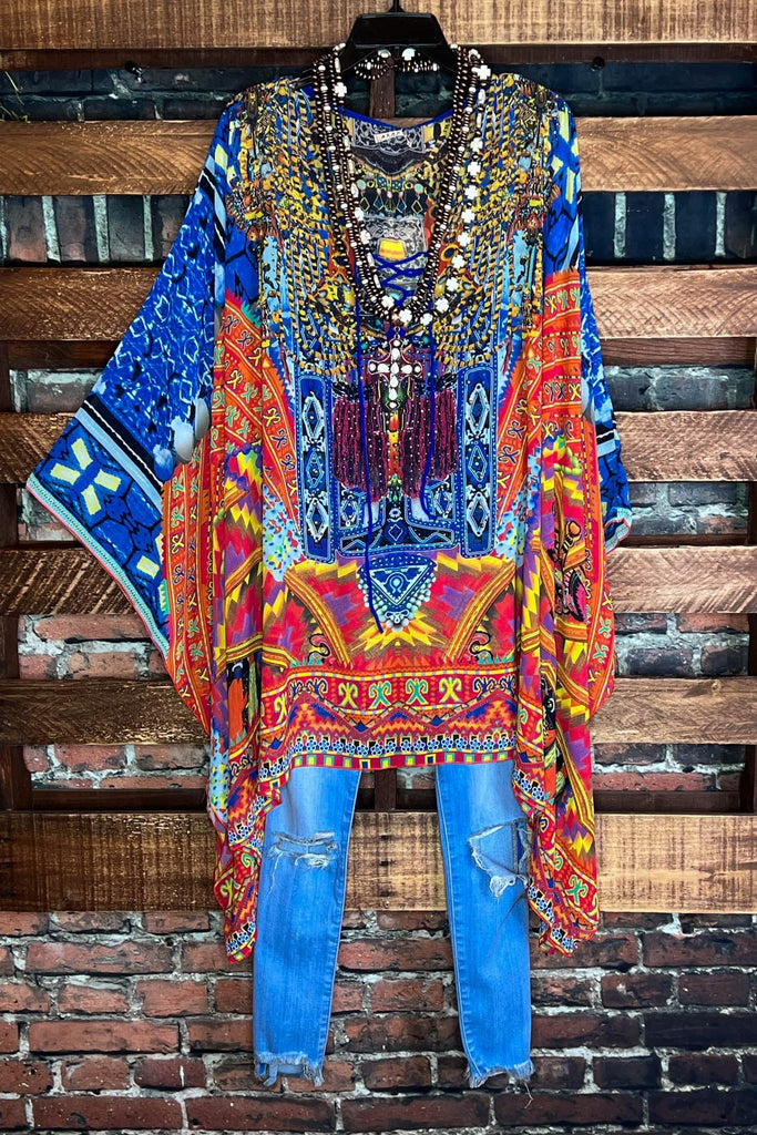 AS CHARMING AS EVER ANIMAL PRINT & CRYSTAL STYLISH TUNIC IN RED & MULTICOLOR