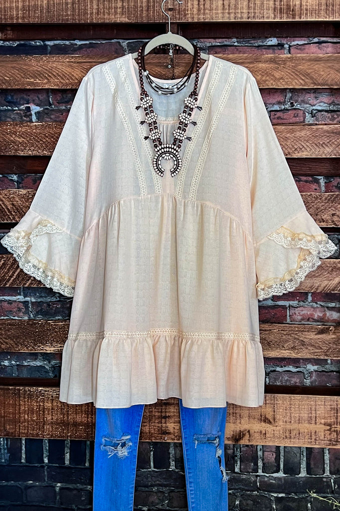 16-18 SIZE - BEIGE LACE TRIM DRESS TUNIC----------SALE