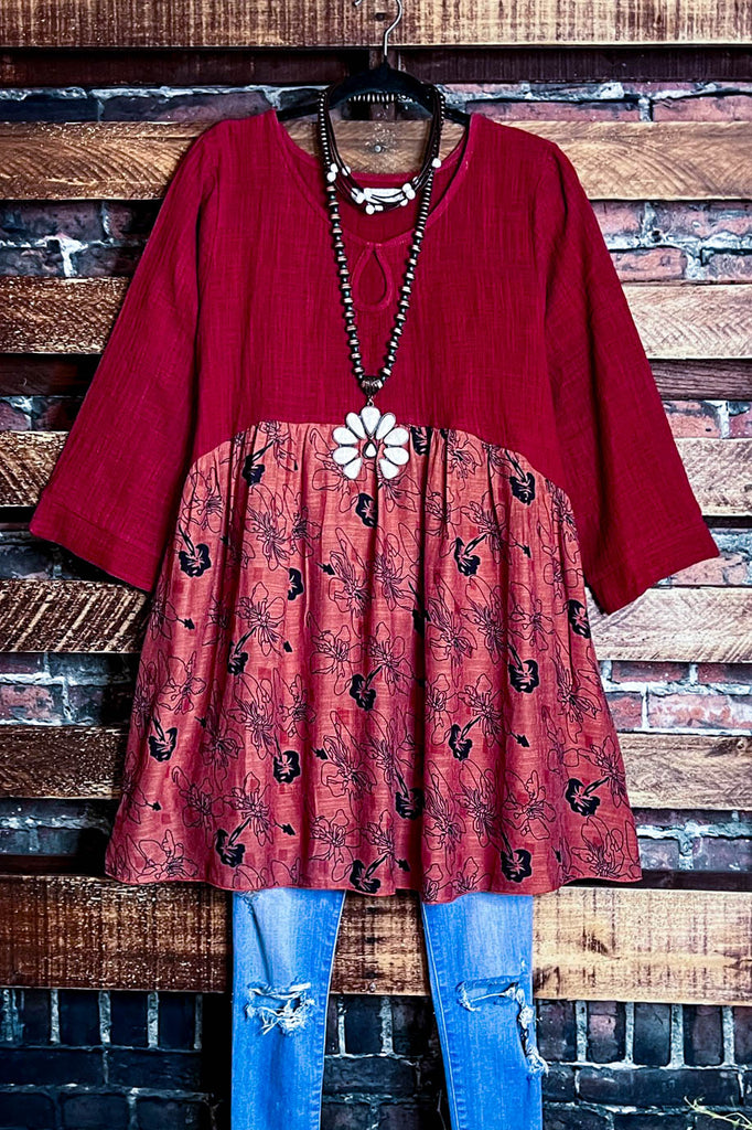 16-20 SIZE - BABYDOLL TUNIC IN RUST--------SALE