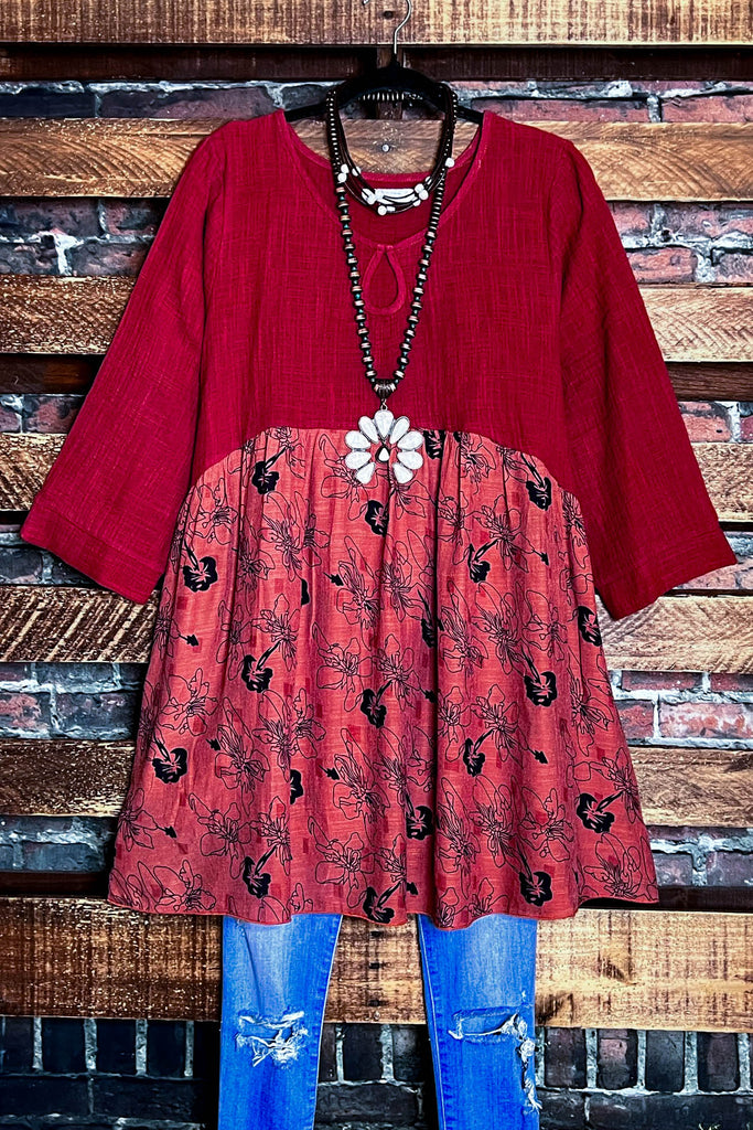 16-20 SIZE - BABYDOLL TUNIC IN RUST--------SALE