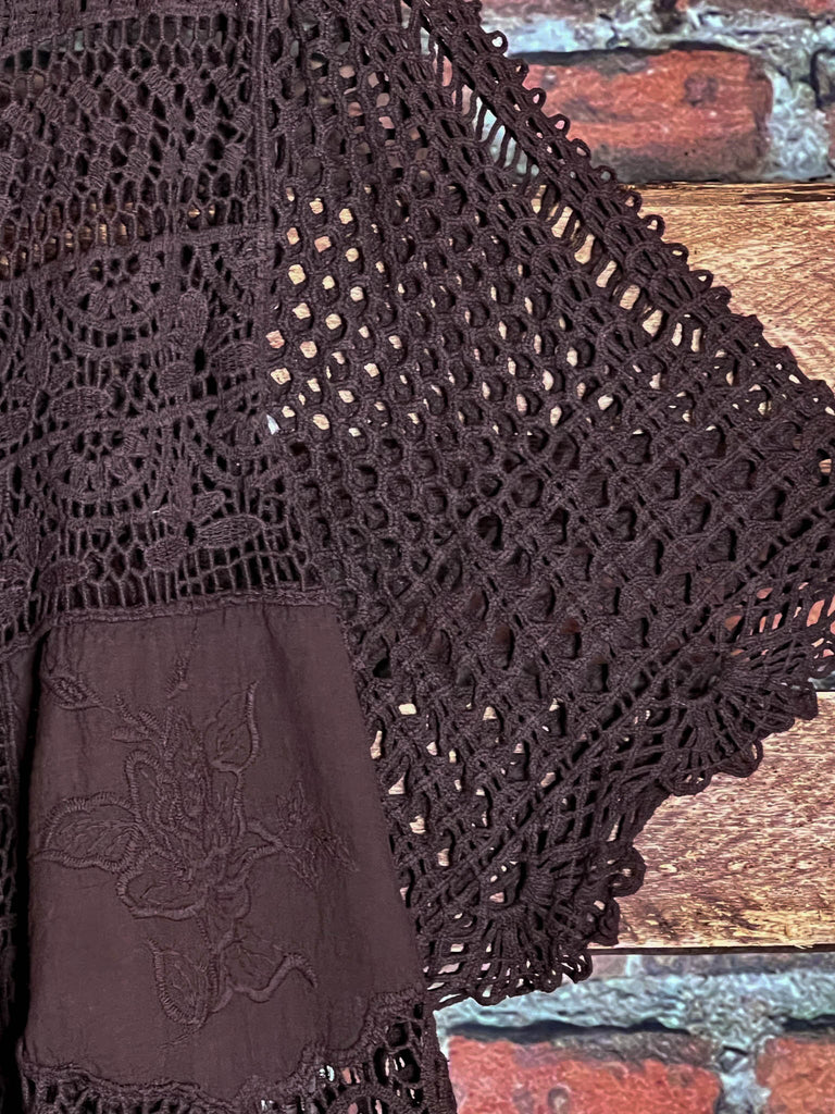 A FAIRYTALE 100% COTTON BROWN CROCHET TUNIC
