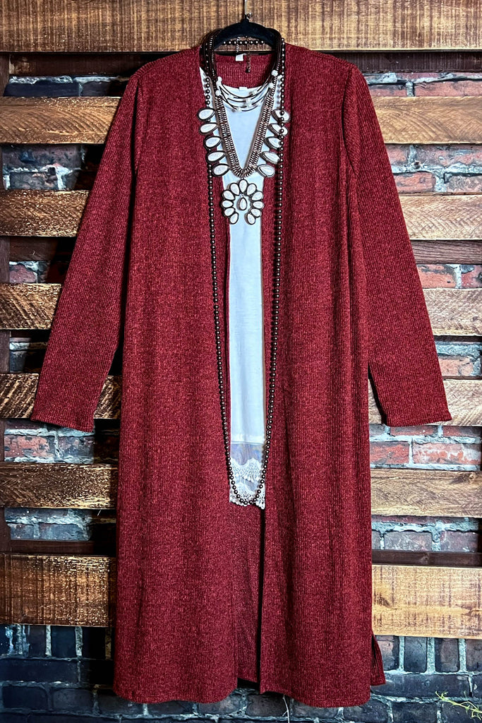 ALL FOR THE BEST COZY COMFY MAXI CARDIGAN IN RUST