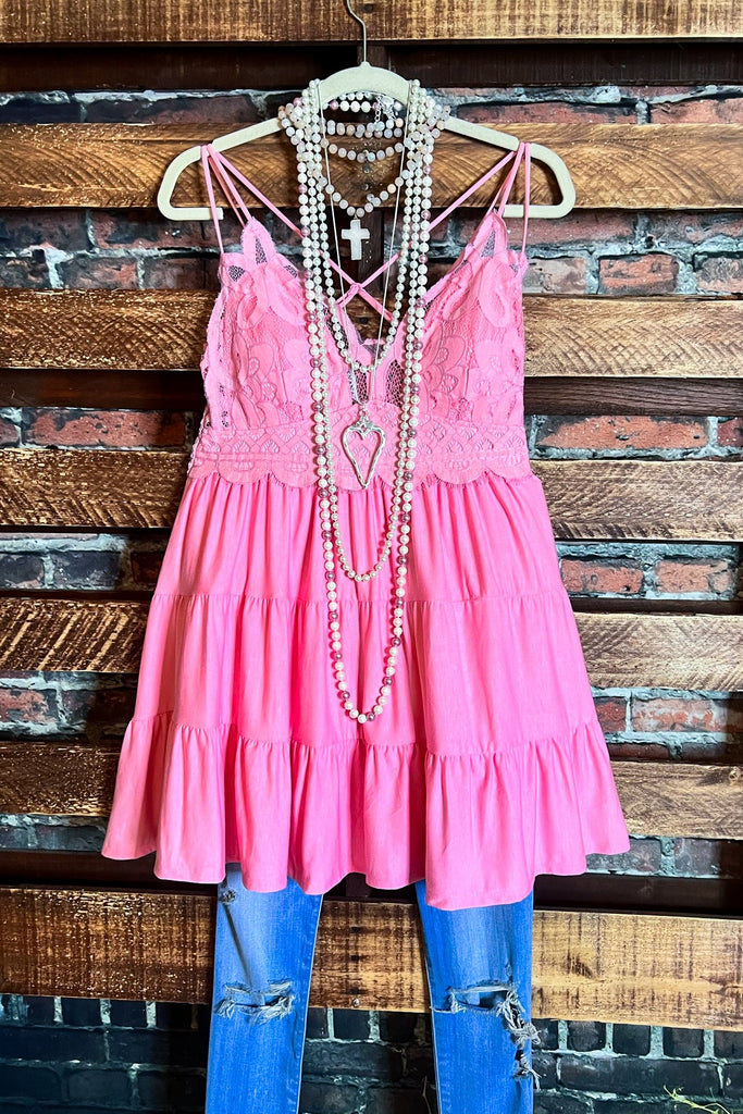 LACE BRALETTE TIERED CAMI TOP IN LIGHT PINK-----SALE