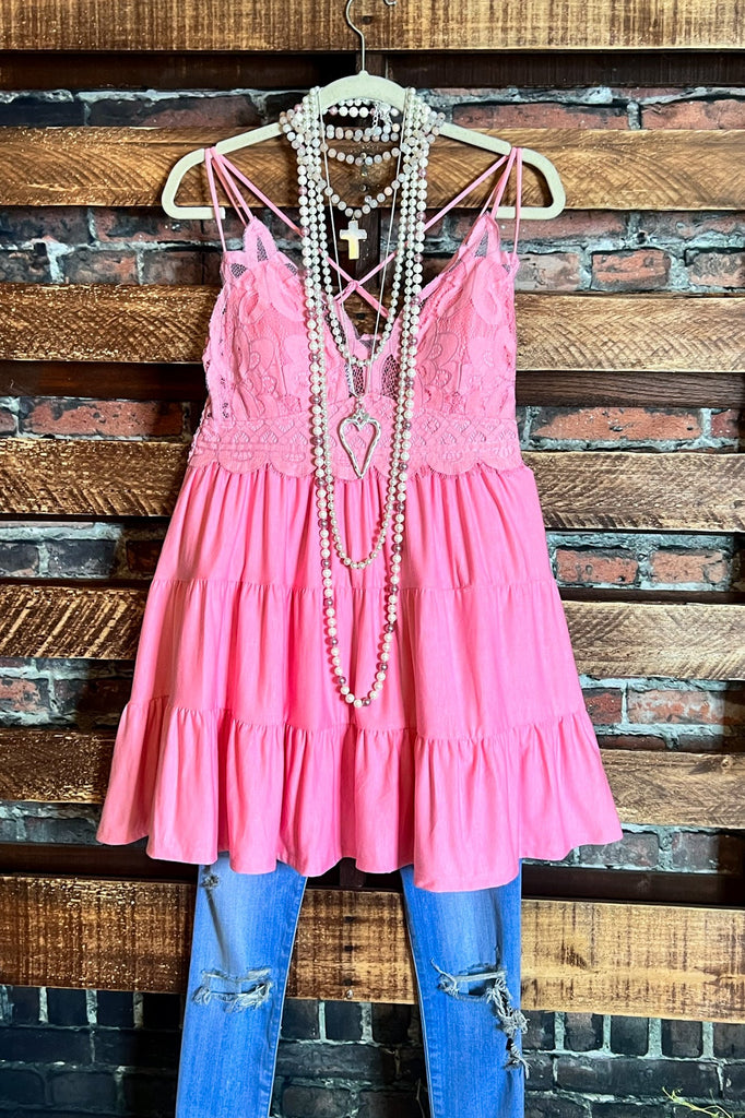 LACE BRALETTE TIERED CAMI TOP IN LIGHT PINK-----SALE