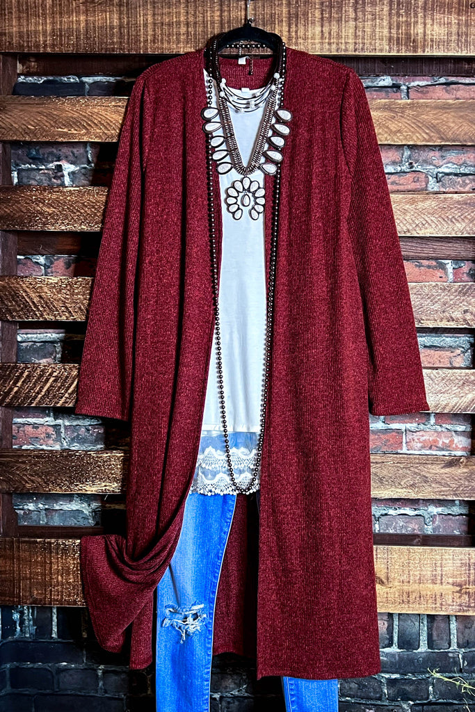 ALL FOR THE BEST COZY COMFY MAXI CARDIGAN IN RUST