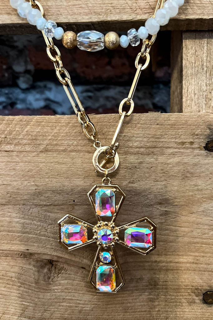 Fab Vintage Inspired Crystal Cross Necklace