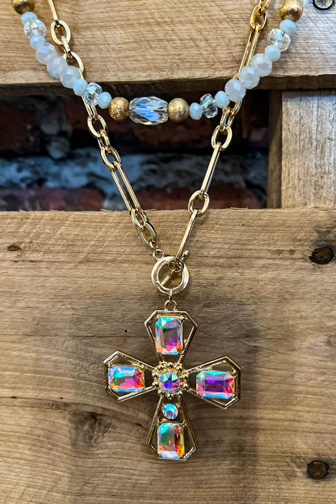 Fab Vintage Inspired Crystal Cross Necklace