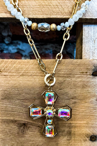 AMAZONITE NATURAL STONES CROSS NECKLACE