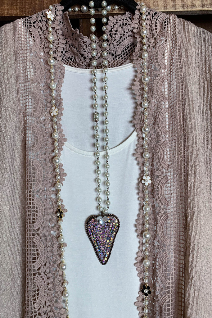 MATTERS OF THE HEART LACE CARDIGAN KIMONO DUSTY MOCHA