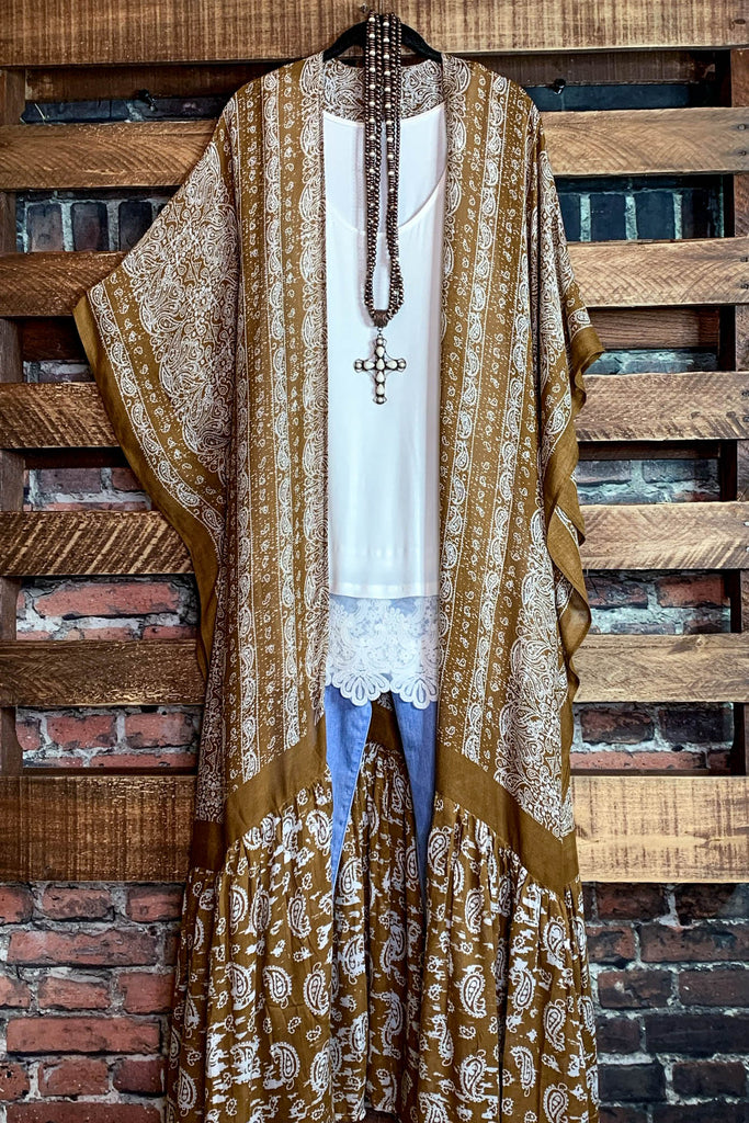 Le Bohemian Heart & Soul Oversized Maxi Kimono in Brown