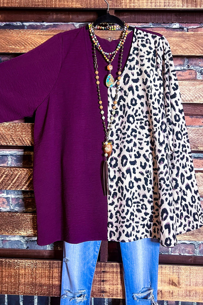 PLUS SIZE COMFORTABLE CHARM PLUM & LEOPARD PRINT TUNIC----------SALE