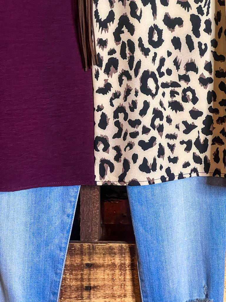 PLUS SIZE COMFORTABLE CHARM PLUM & LEOPARD PRINT TUNIC----------SALE