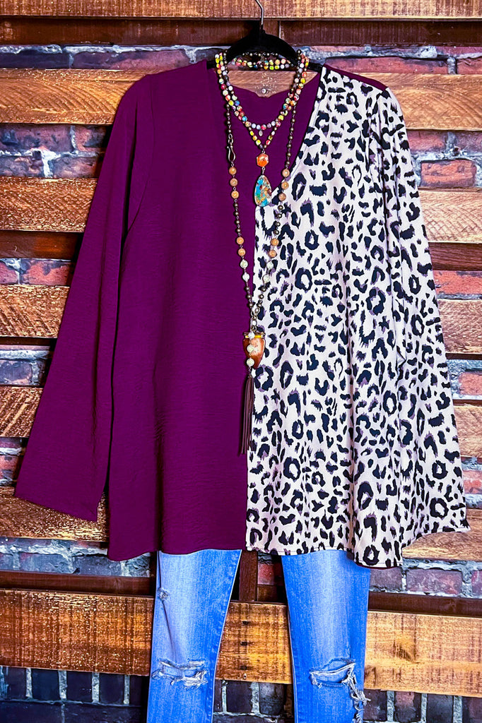 PLUS SIZE COMFORTABLE CHARM PLUM & LEOPARD PRINT TUNIC----------SALE