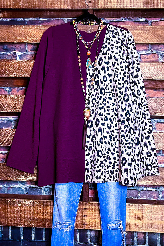 PLUS SIZE COMFORTABLE CHARM PLUM & LEOPARD PRINT TUNIC----------SALE