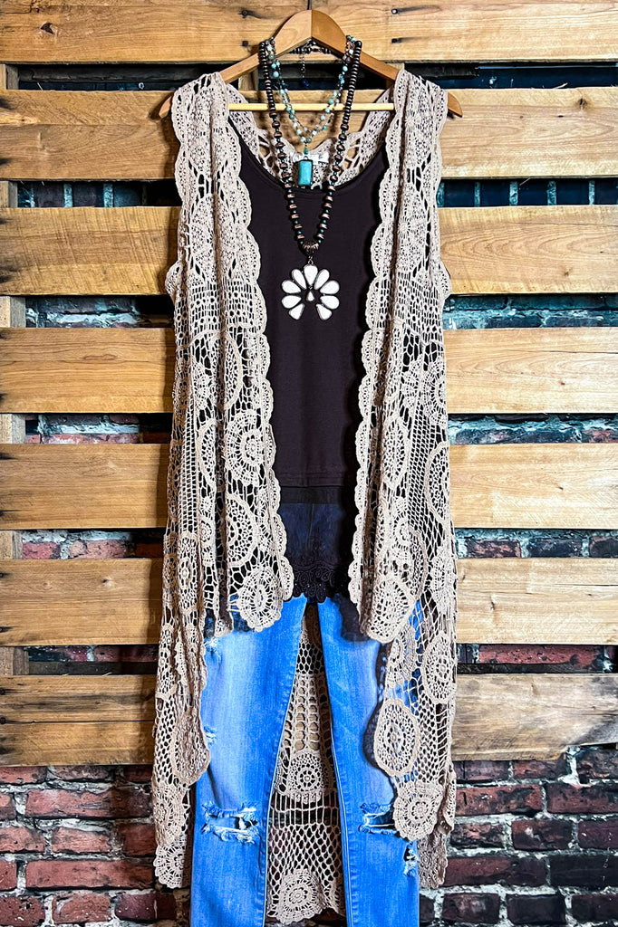 Best of My Love Bohemian Crochet Vest in Mocha