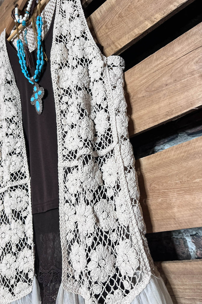 Keep It Authentic Natural Vintage Crochet & Lace Vest