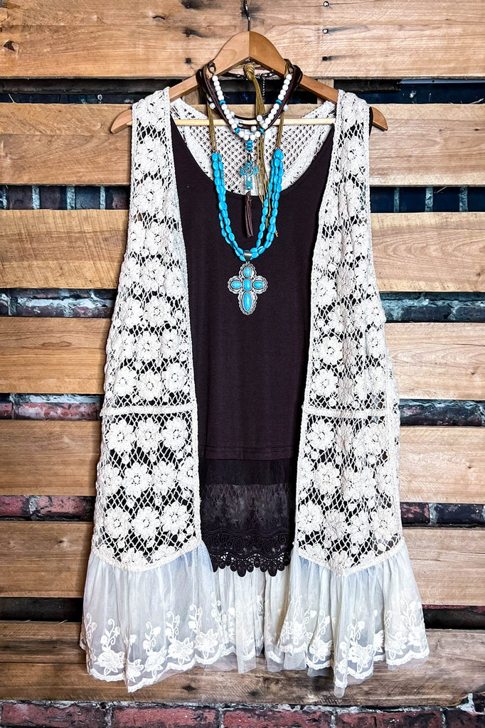 Keep It Authentic Natural Vintage Crochet & Lace Vest