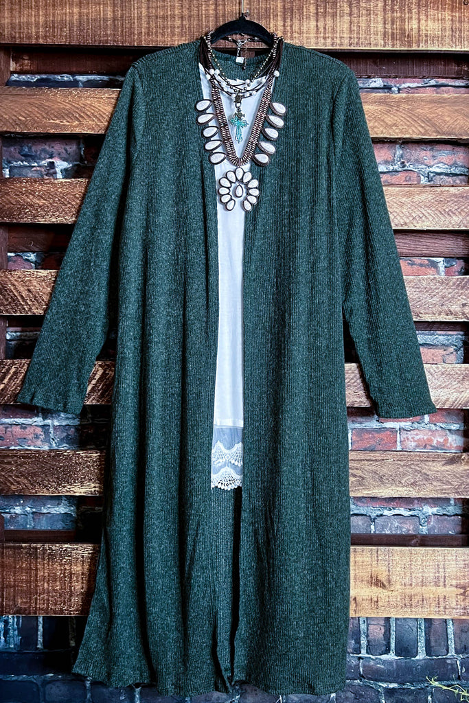 14-24 SIZE - COZY CHARM  MAXI CARDIGAN IN OLIVE-------SALE