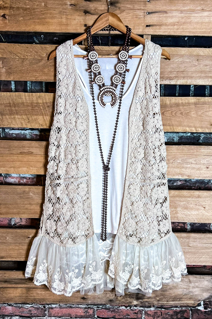 Keep It Authentic Natural Vintage Crochet & Lace Vest