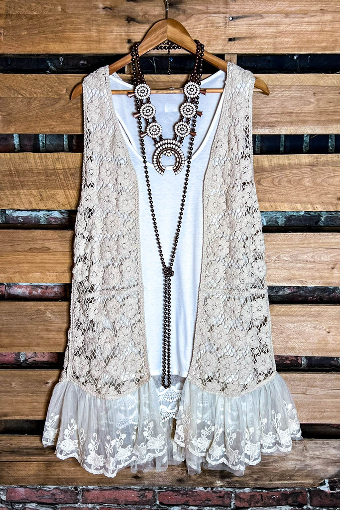 Keep It Authentic Natural Vintage Crochet & Lace Vest