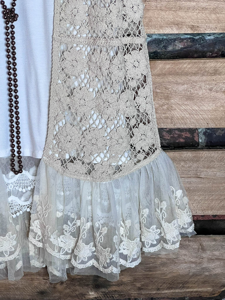 Keep It Authentic Natural Vintage Crochet & Lace Vest
