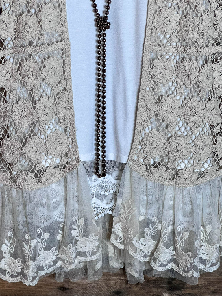 Keep It Authentic Natural Vintage Crochet & Lace Vest
