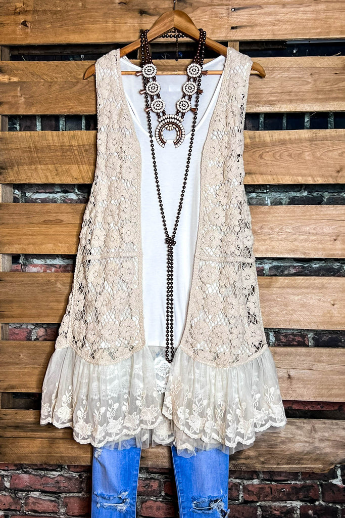 Keep It Authentic Natural Vintage Crochet & Lace Vest
