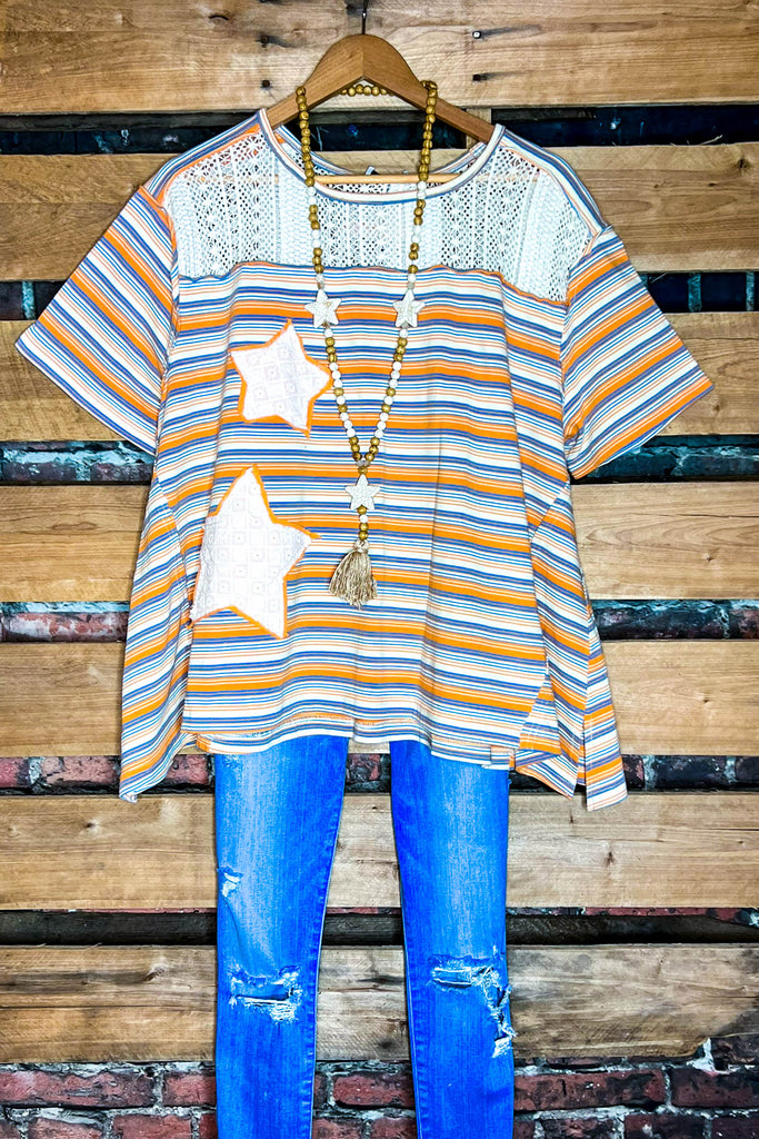 A WONDERFUL SURPRISE STAR PATCH TOP IN BEIGE & YELLOW