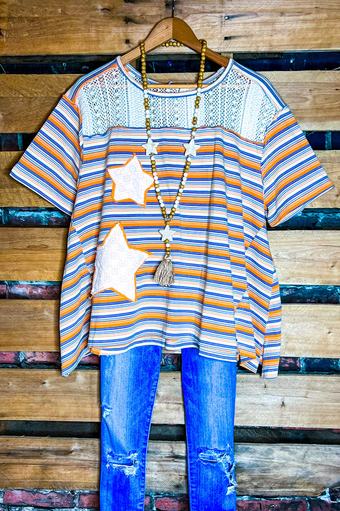 A WONDERFUL SURPRISE STAR PATCH TOP IN BEIGE & YELLOW