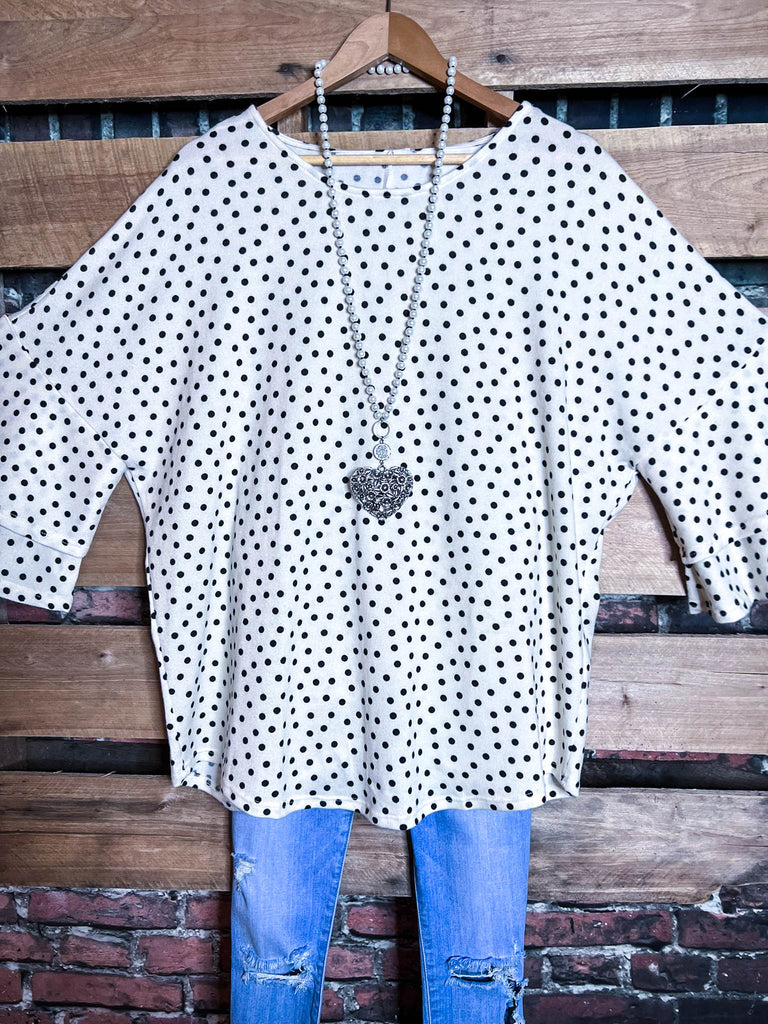 DARLING BE MINE POLKA DOT TUNIC IN BLACK AND CREAM