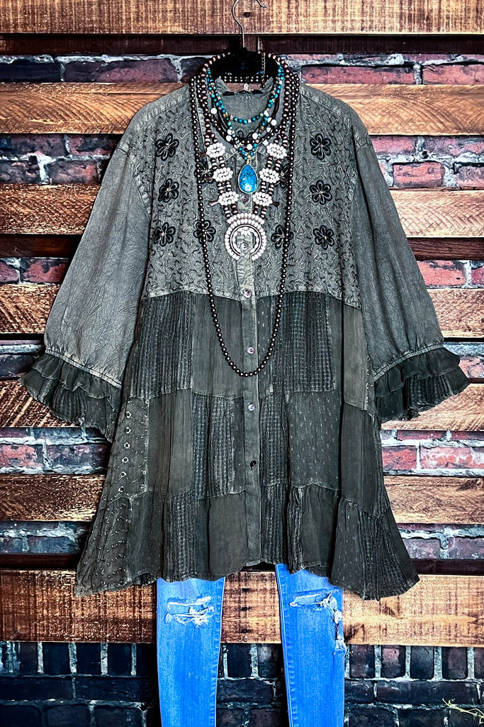 EMBRACE THE JOY SHIRT JACKET IN GREEN ------SALE