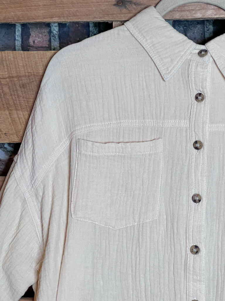 LIVE IN HARMONY 100% COTTON SHABBY SHIRT IN NATURAL BEIGE