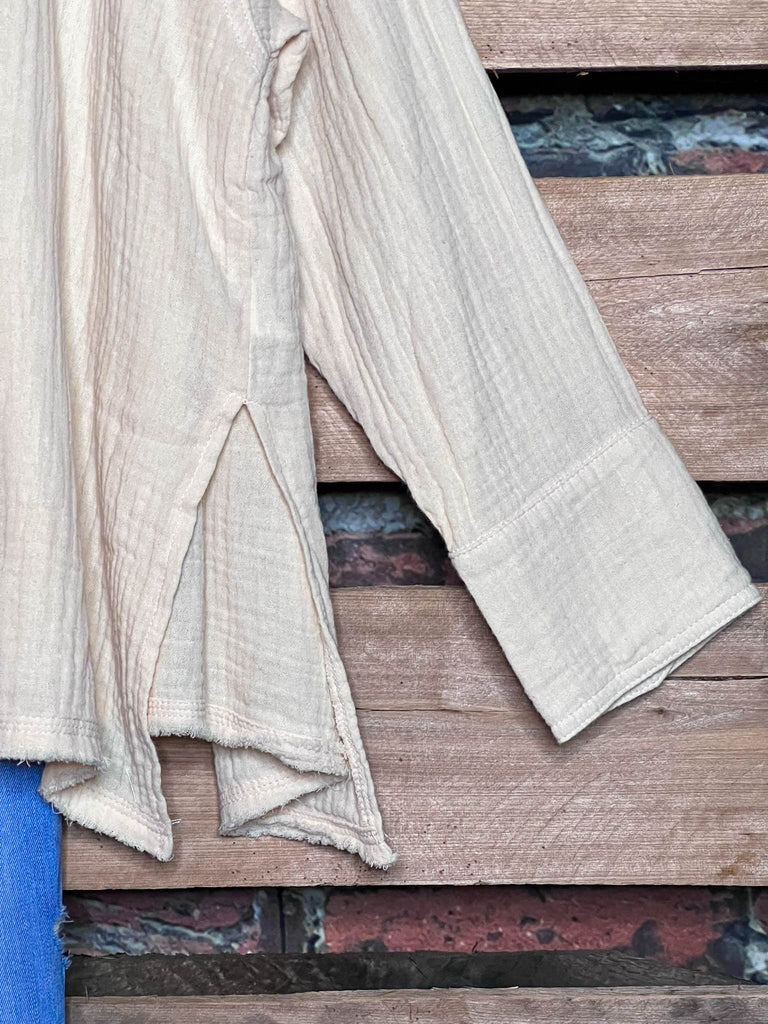 LIVE IN HARMONY 100% COTTON SHABBY SHIRT IN NATURAL BEIGE